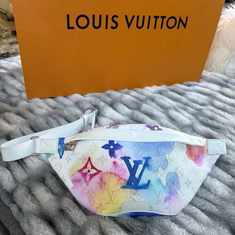 Louis Vuitton Virgil Abloh White Multicolor Watercolor Monogram Belt Bum Bag